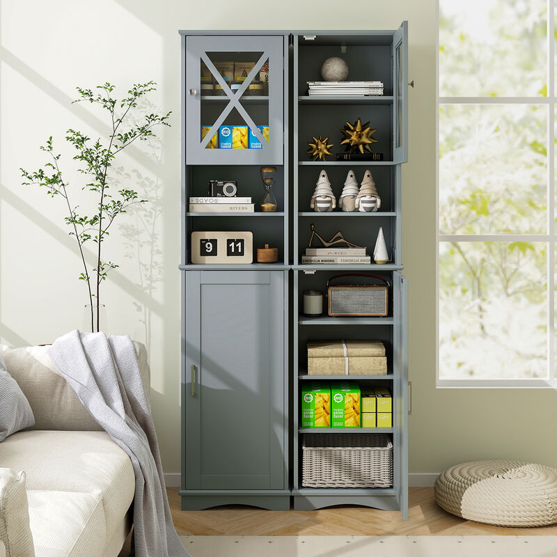 Bathroom Storage Cabinet with 5 Adjustable Shelves, Tall Freestanding Design