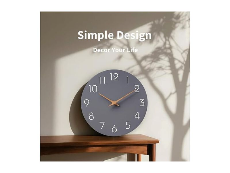 Gray Simple Wall Clock 12 Inch Silent Non Ticking Modern Battery Operated image number 1