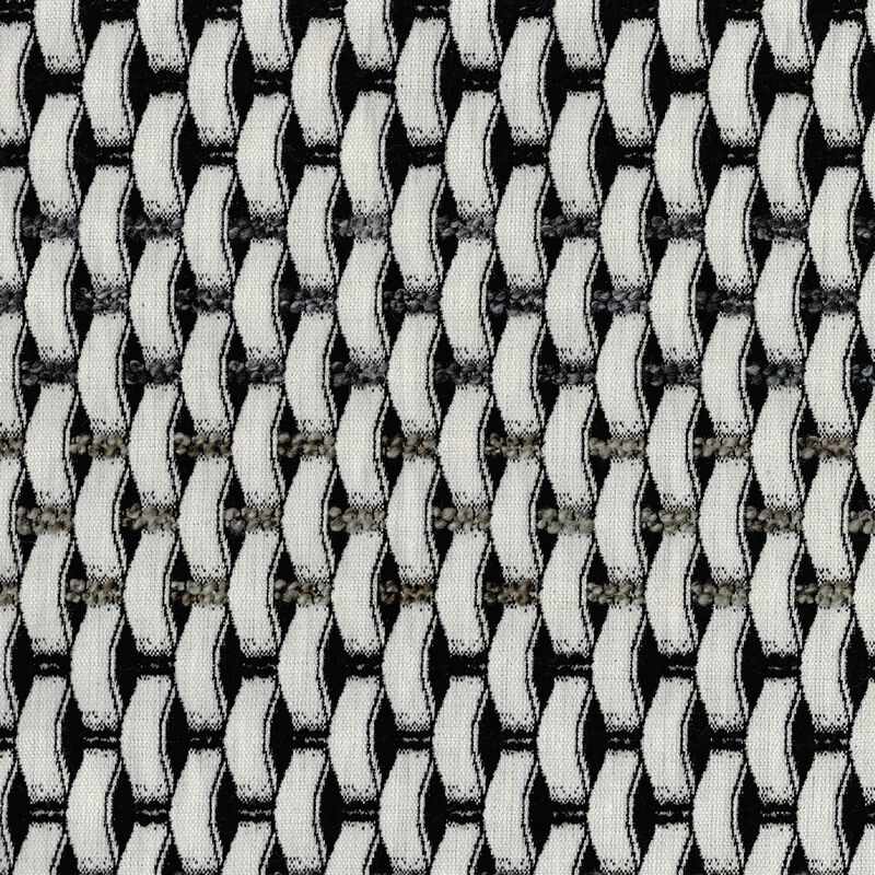 Modern Pouf Ottoman, Black White Basket Woven Jacquard, 16 Inch Square