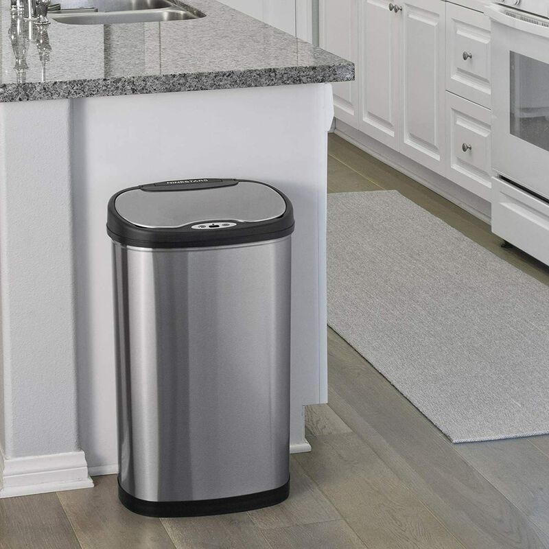 Ninestars 2-Piece Modern Set: 13.2 & 3.2-Gallon Oval Stainless Steel Motion Sensor Trash Cans image number 2