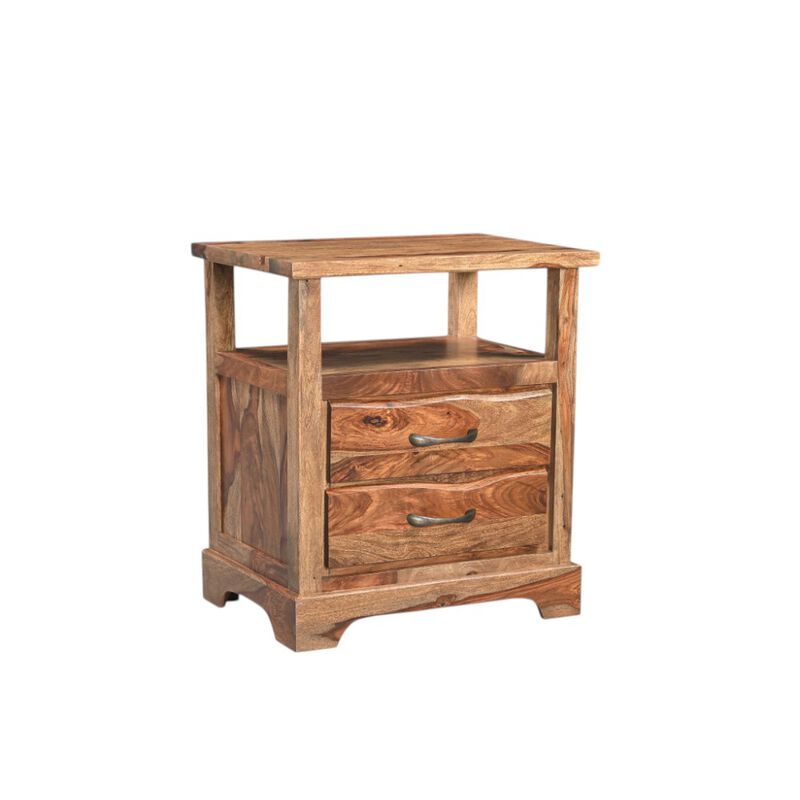 HomeRoots 27" Brown Solid Wood Two Drawer Nightstand image number 5