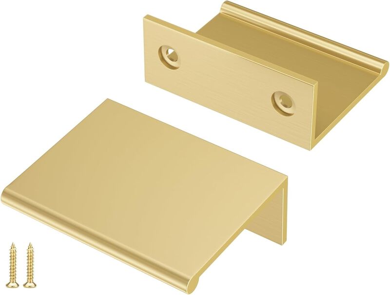Peaha 10 Pack Kitchen Cabinet Handles 1-5/16 inch Matte Gold Pulls for Dresser Drawers Brushed Brass Door Edge Finger Pull Hardw