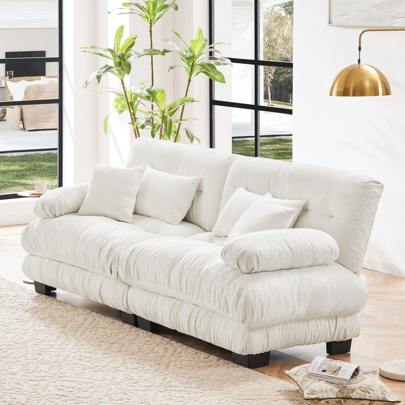 2-Seater Cloud Couch for Living Room, Chenille Fabric Sofa with 2 Lumbar & 2 Throw Pillows, High-Resilience Foam image number 2
