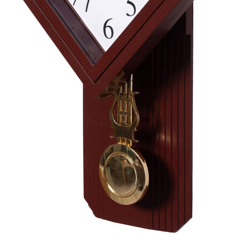 Wood-Look Pendulum Plastic Wall Clock, Farmhouse Decor for Living Room, Kitchen, or Dining Room, Silent Clock with Roman Numerals, Battery Powered, Large Decorative Wall Clock, Easy-to-Read, Brown