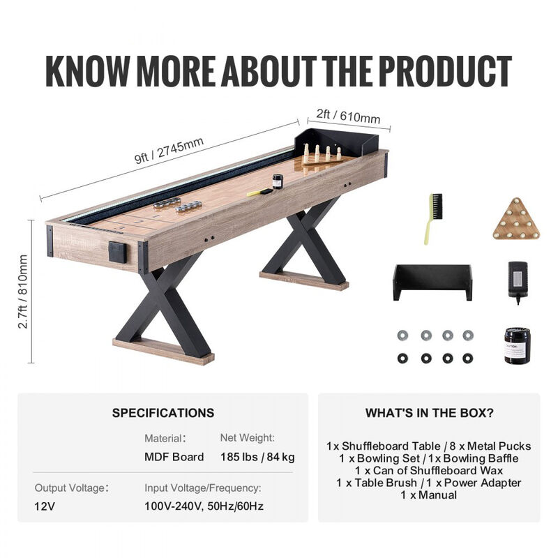 9 Foot LED Shuffleboard and Bowling Table with Pucks Accessories image number 2