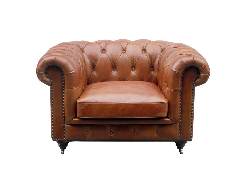 Pasargad Home Paris Club Chester Bay Genuine Leather Tufted Club Chair, Brown image number 3