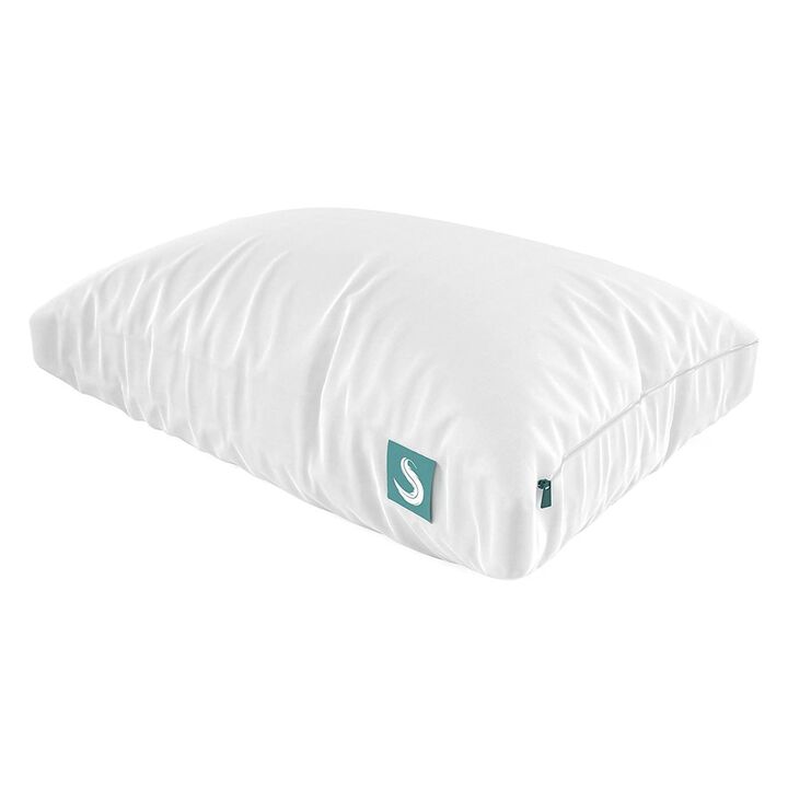 Sleepgram Bed Support King Size Adjustable Hypoallergenic Cool Sleeping Loft Soft Pillow with Removable Microfiber Cover, White