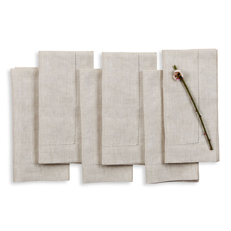 Solino Home Classic Hemstitch 100% Linen Dinner Napkins &ndash; Set of 6, 20 x 20 in, Machine Washable, Holiday and Everyday Dining