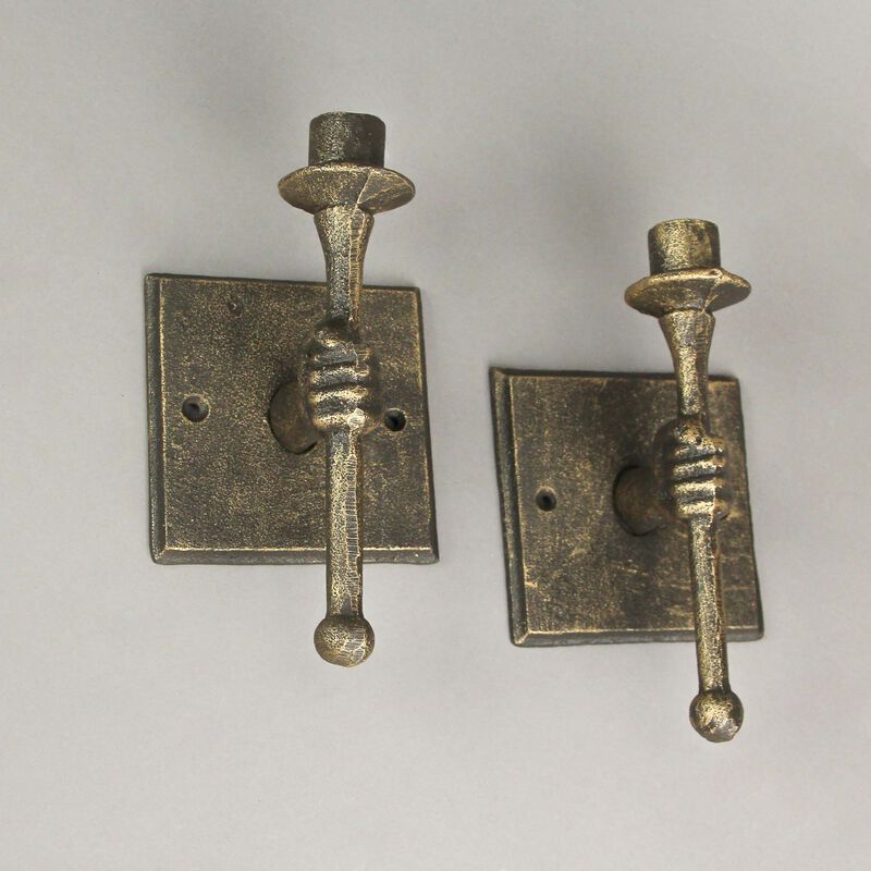 Set of 2 Cast Iron Antique Bronze Finish Torchbearer Wall Sconce Candle Holders image number 3