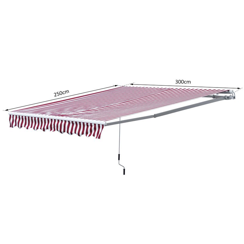 10' x 8' Manual Retractable Awning Sun Shade Shelter for Patio Deck Yard with UV Protection and Easy Crank Opening, Red Stripe image number 3