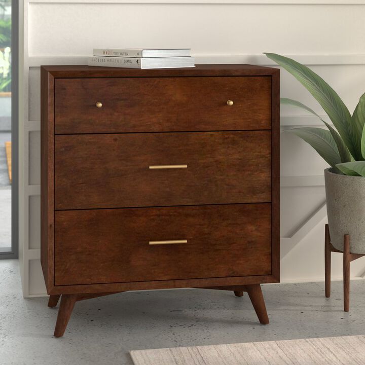 Alpine Furniture Flynn Mid Century Modern 3 Drawer Small Chest