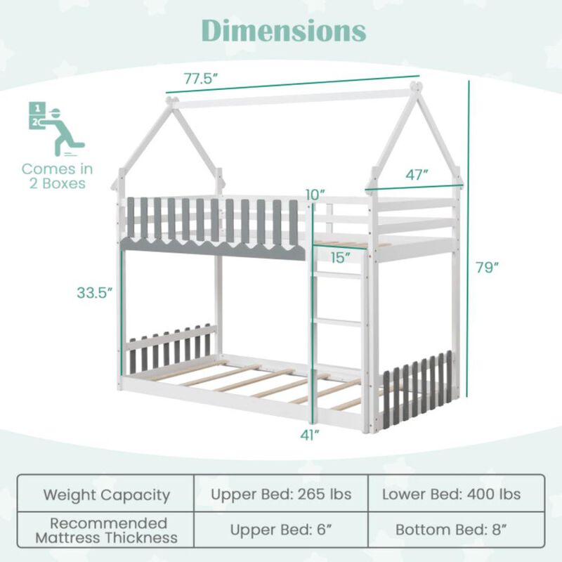 Hivvago Twin Over Twin Bunk Bed with Fence and Ladder for Kids