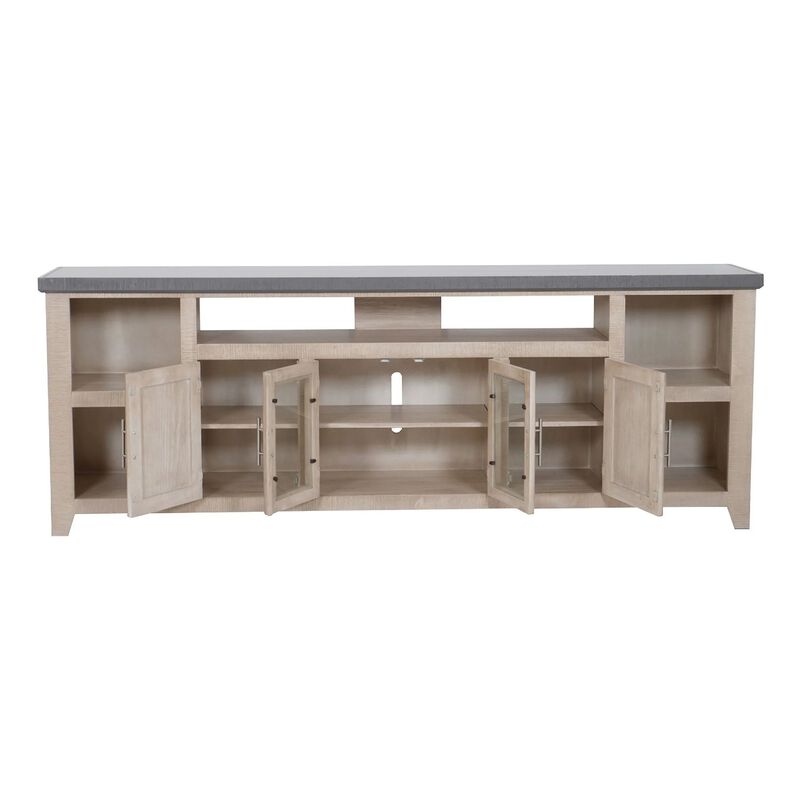 Lina TV Stand Media Cabinet, 93 Inch Gray Slate Top, Cream Pine Wood image number 3