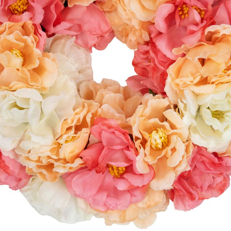 Artificial Peony Spring Floral Wreath - 8" - Pink and White