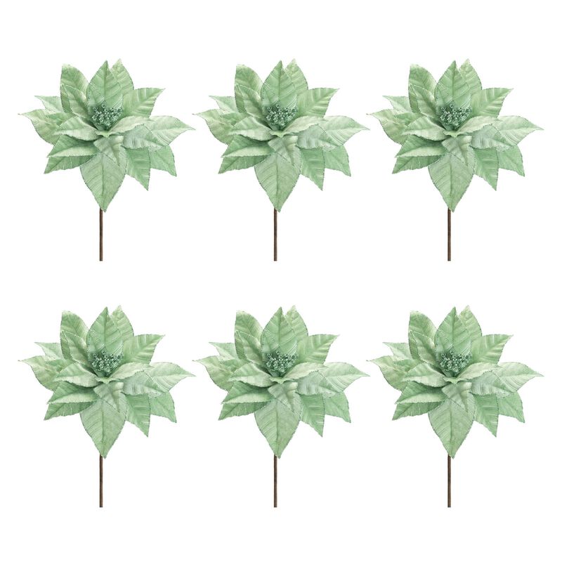 Set of 6 Glittered Poinsettia Stems for Holiday Centerpieces or Christmas Tree Decor