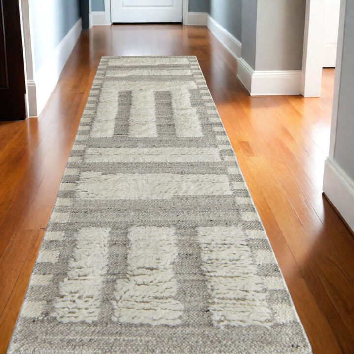 HomeRoots Wool Geometric Hand Woven Runner Rug