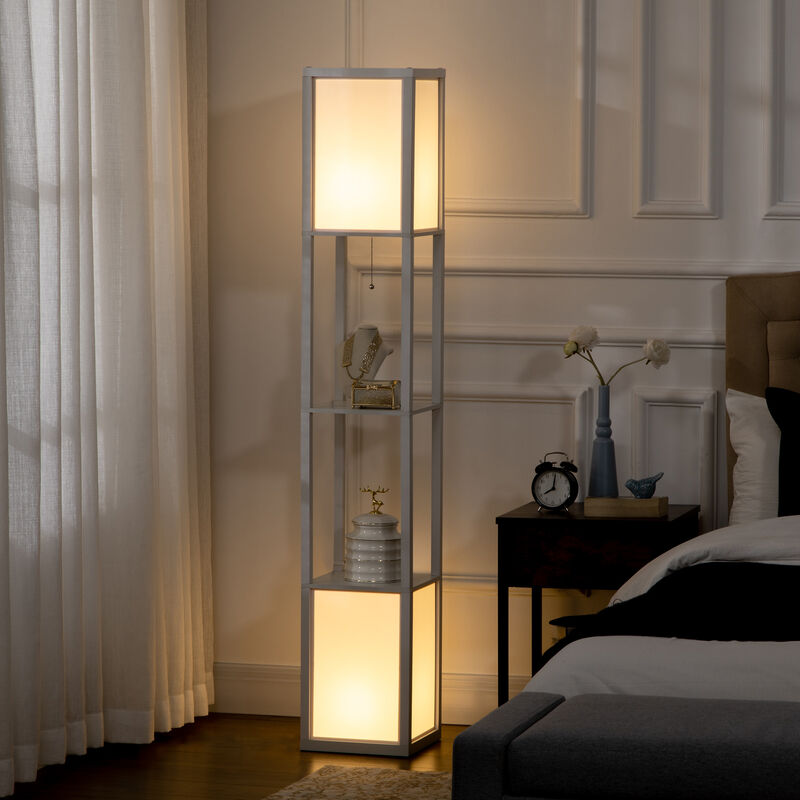 HOMCOM Modern Floor Lamp w/ 2 Light, Standing Lamp for Living Room, White