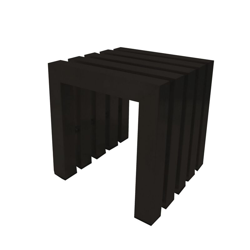 Namo 17 Inch Accent Stool, Modern Slatted Design, Rectangular, Black Steel image number 3