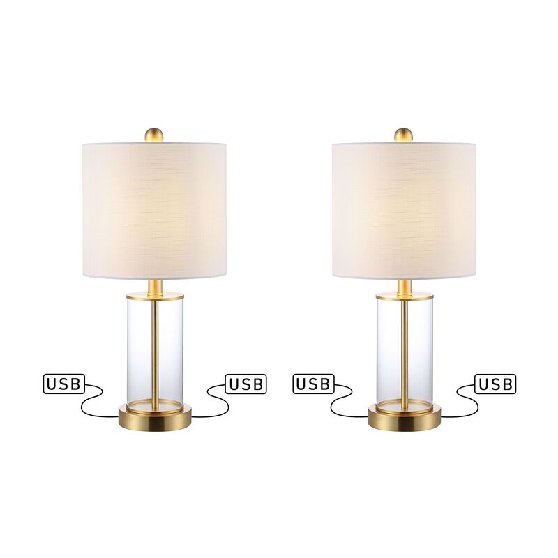 Abner Glass Modern Contemporary USB Charging LED Table Lamp (Set of 2)