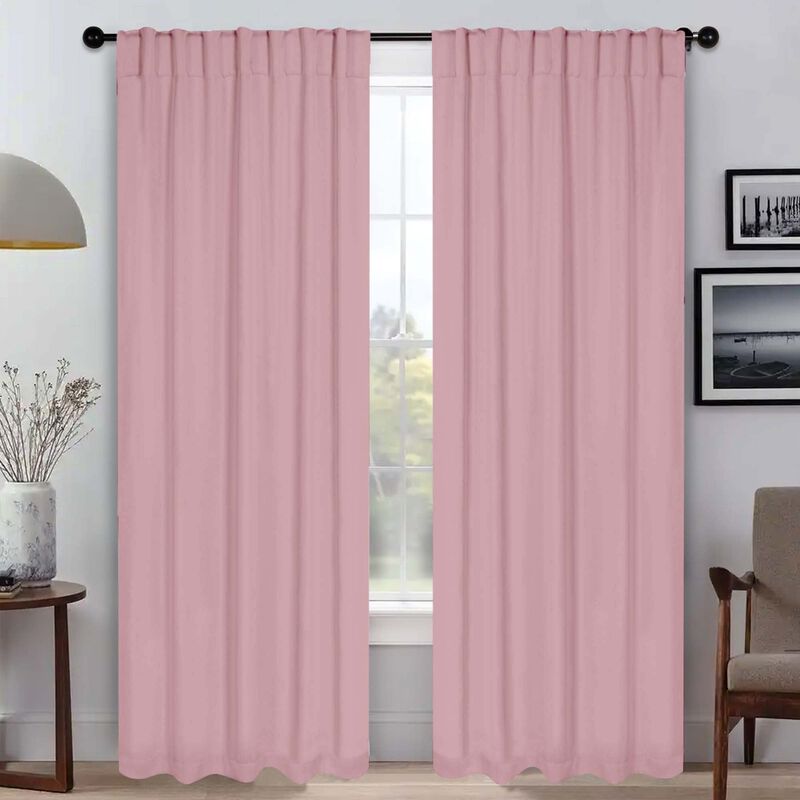 Blackout Window Curtains Set of 2 Solid Room Darkening Back Tab Panels image number 1