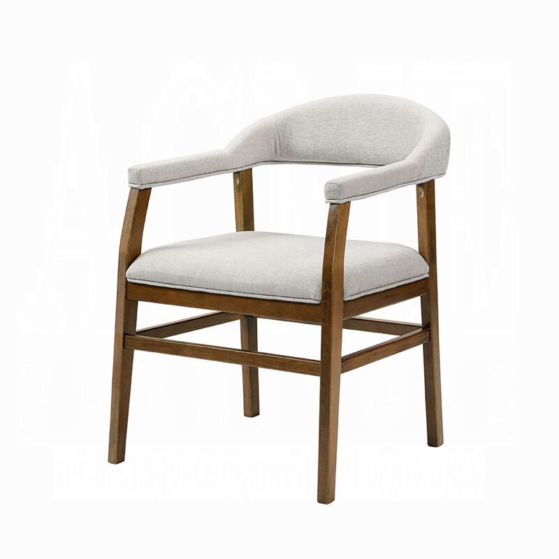 Dari Side Dining Chair Set of 2, Gray Fabric, Dark Walnut Brown Wood - Benzara