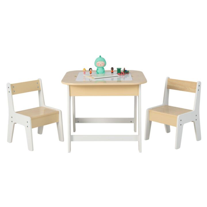 Hivvago Kid's Table and Chairs Set with Double-sized Tabletop-Natural