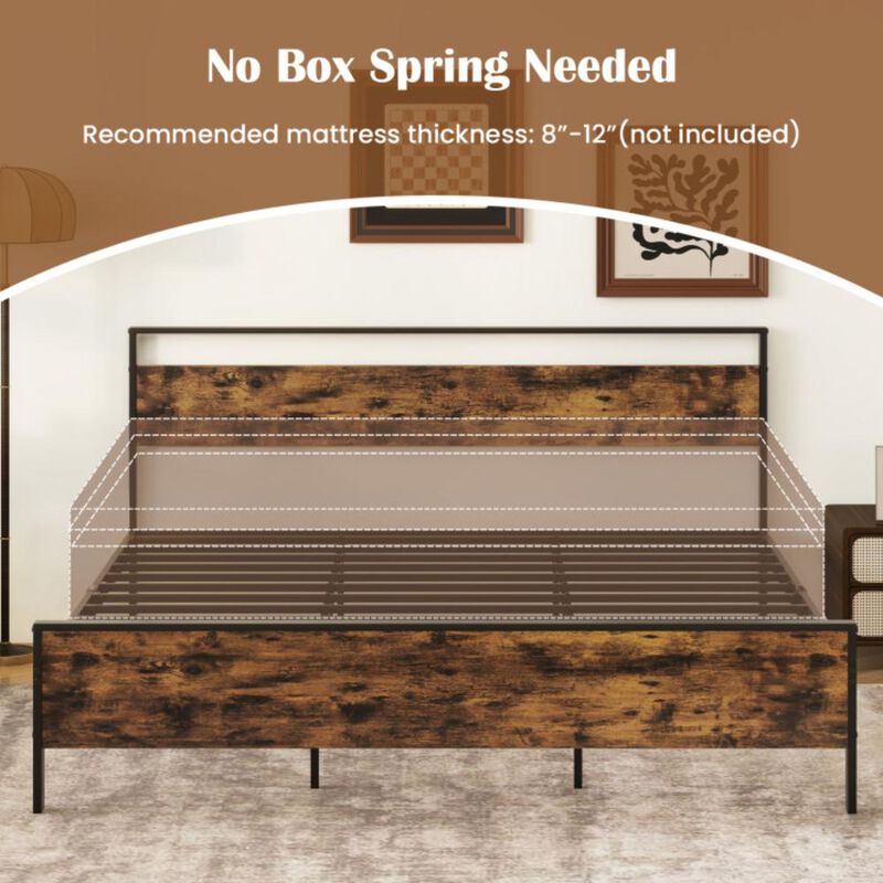 Hivvago Metal Bed Frame Industrial Platform Bed with Wooden Headboard