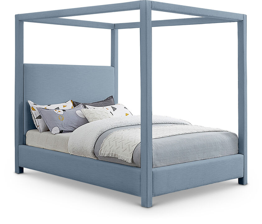 Meridian Furniture Emerson Sky Blue Linen Textured Fabric Full Bed