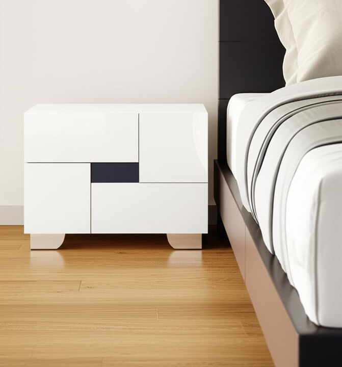 Modern Bedside Table with 2 Drawers – Mirrored Metal Nightstand for Bedroom