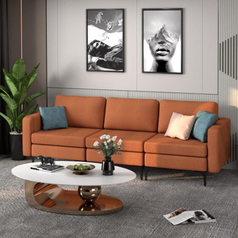 Hivvago 3-Seat Sectional Sofa Couch with Armrest Magazine Pocket and Metal Leg