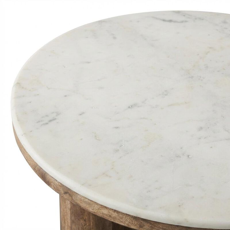 Wood Coffee Table with Marble Top, 33-Inch Round, Modern Design image number 5
