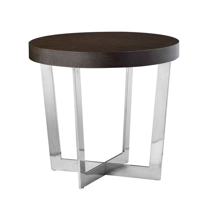 Tini 24 Inch Side End Table, Round Shaped Top, Metal Frame, Espresso Brown - Benzara