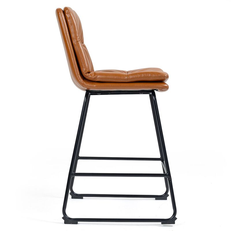 Glamour Home Set of 2 Bauer Brown Faux Leather Counter Stool with Black Iron Legs