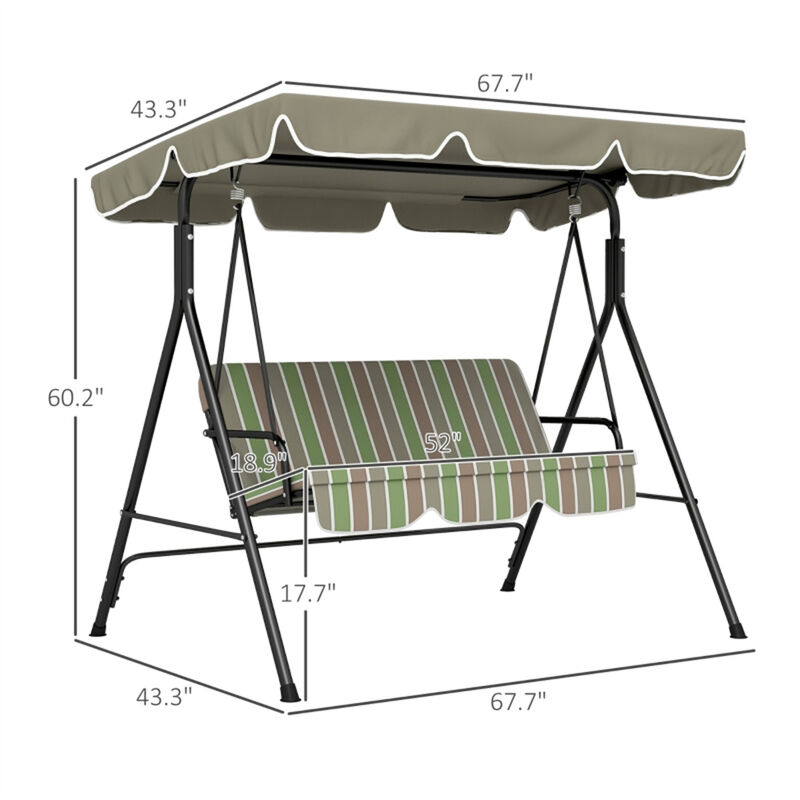 3-Seat Outdoor Swing Chair, Comfortable Patio Swing with Canopy for Yard & Terrace image number 2