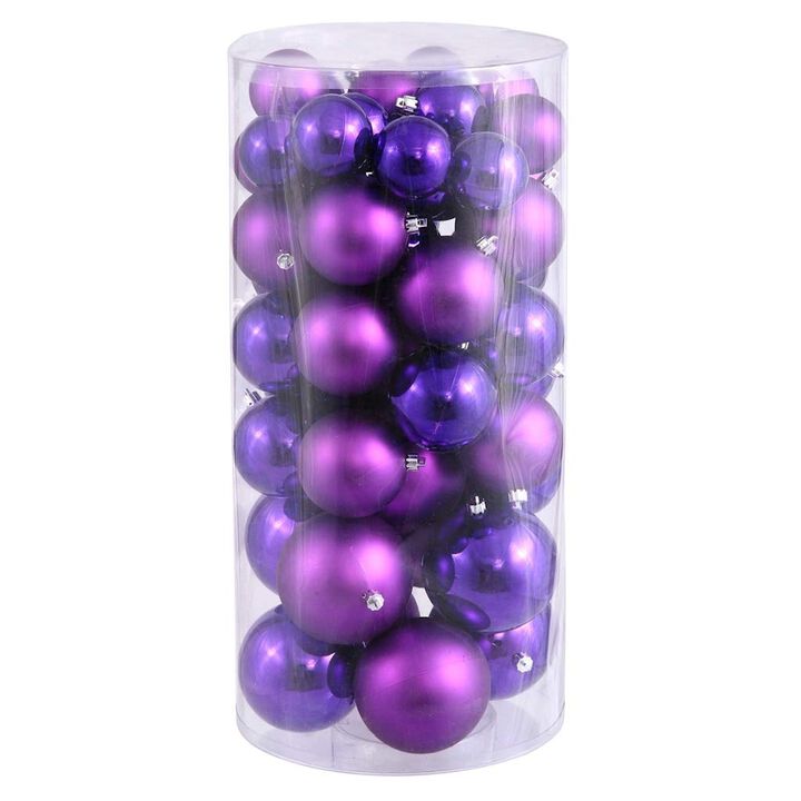 Vickerman 24724 - 2.4" / 3" / 4" Purple Shiny Matte Ball Christmas Tree Ornament (50 pack) (N112406A)