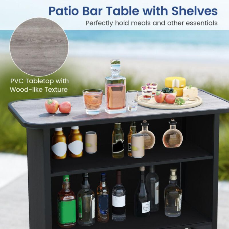 Hivvago 3 Piece Outdoor Bar Set with Footrest and 2-Tier Shelf