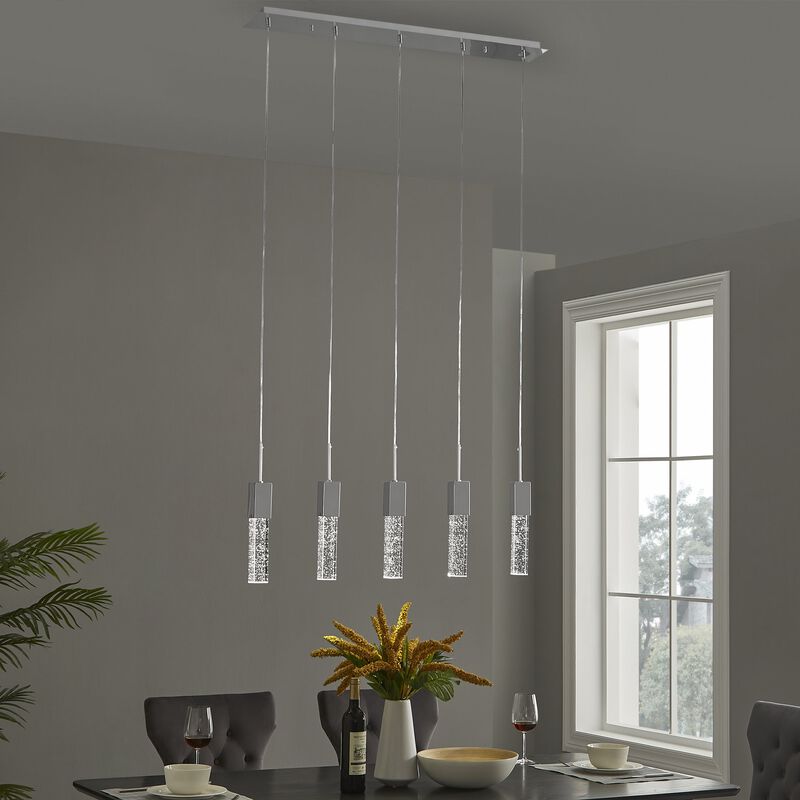Sparkling Night Chandelier Chrome Metal and Acrylic 5 LED Light Dimmable