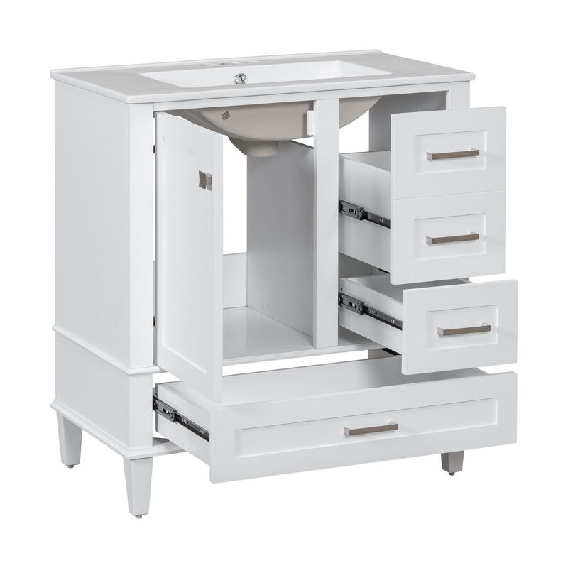 Whisen 30 in. Bathroom Storage Cabinet Bathroom Vanity with Ceramic Sink, Soft Close Door and 3 Drawers