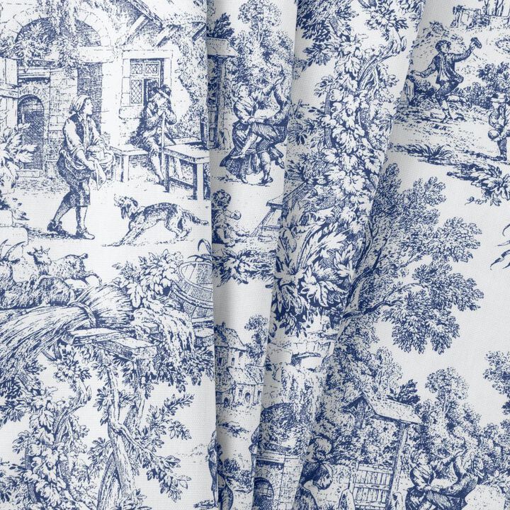Ellis Curtain Victoria Park Toile Room Darkening Solid Color Lined Scallop Window Valance - 70 x15", Blue