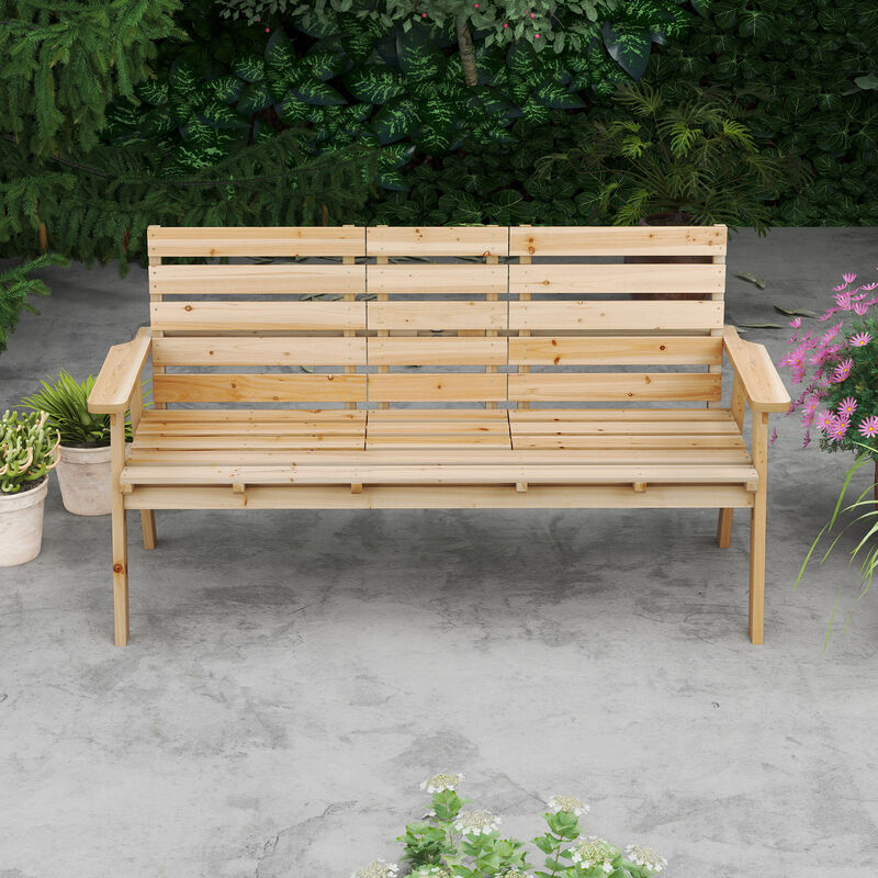 Patio Fir Wood Bench with Convertible Fold-Down Middle Table. image number 3
