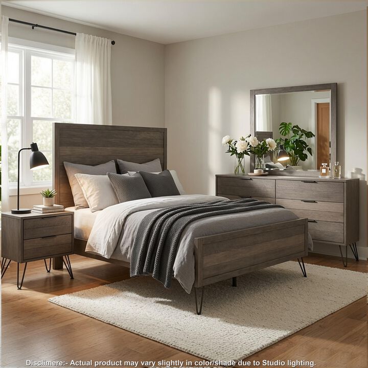 Aile 4 Pc Queen Size Bedroom Set, Horizontal Slat Design, Rustic Brown