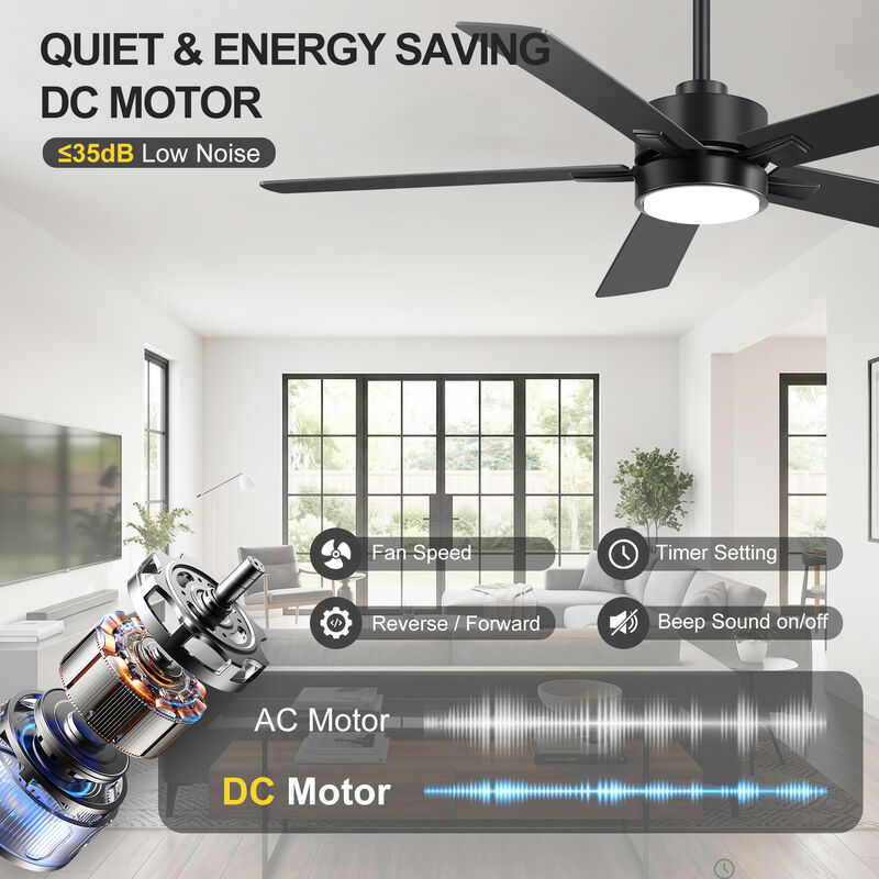 Breezary 52 Inch LED Ceiling Fan with Light, Tuya WiFi App Control, Dimmable 3CCT, 5 Blade Quiet Ceiling Fan image number 3