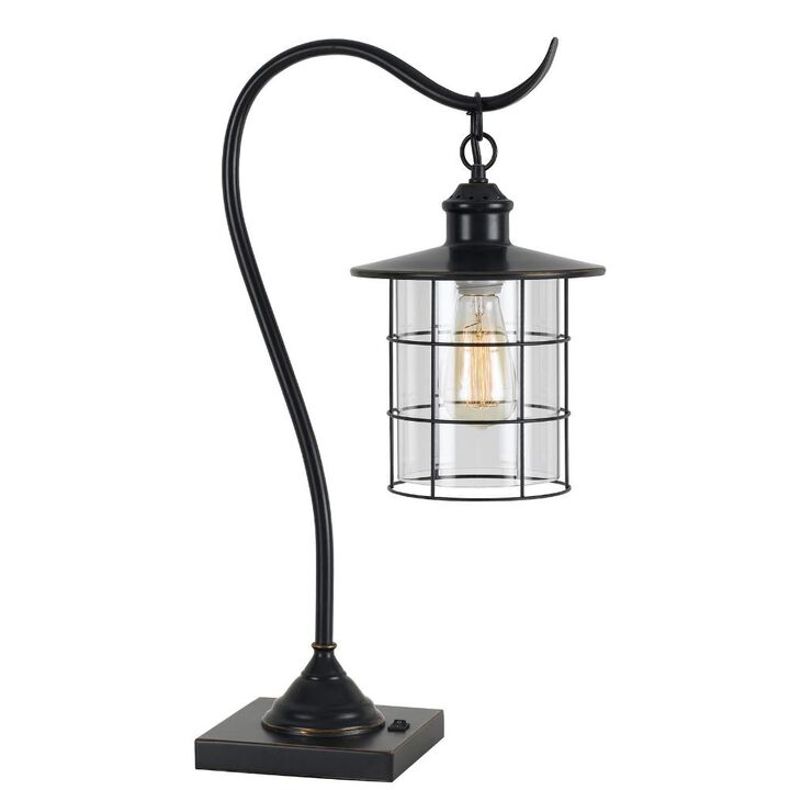 Hivvago 25" Bronze Metal Lantern Style Desk Lamp With Edison Bulb