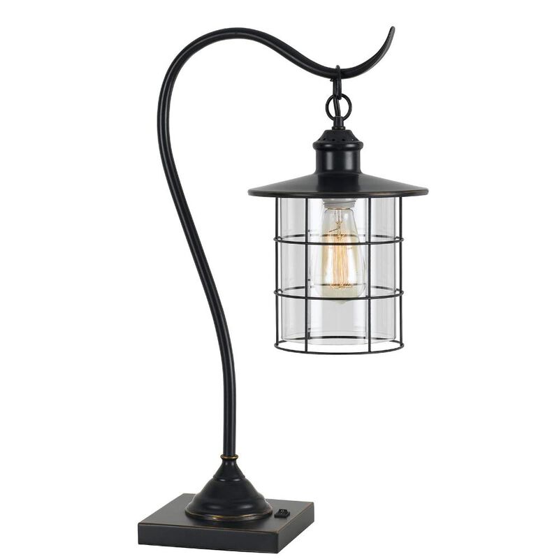 Hivvago 25" Bronze Metal Lantern Style Desk Lamp With Edison Bulb