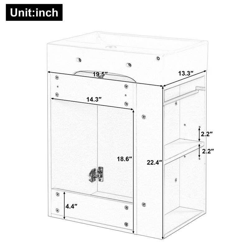ELEMENT ACE Compact 20-Inch Bathroom Vanity with Diamond Pattern Door Design and Side Storage Shelves for Small Space Organization image number 7