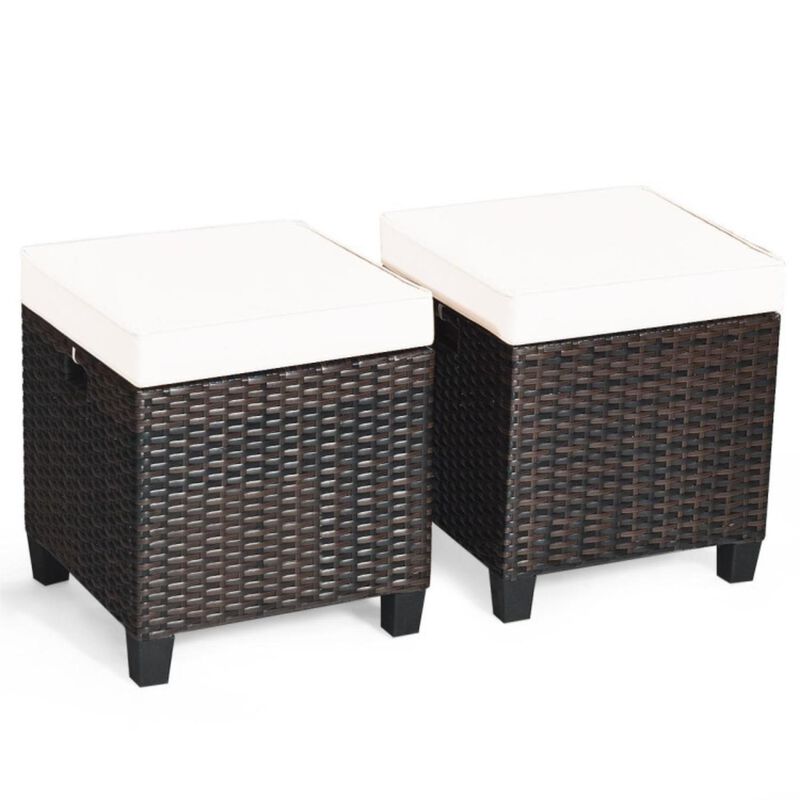 Hivvago 2 Pieces Patio Rattan Ottoman Set with Removable Cushions
