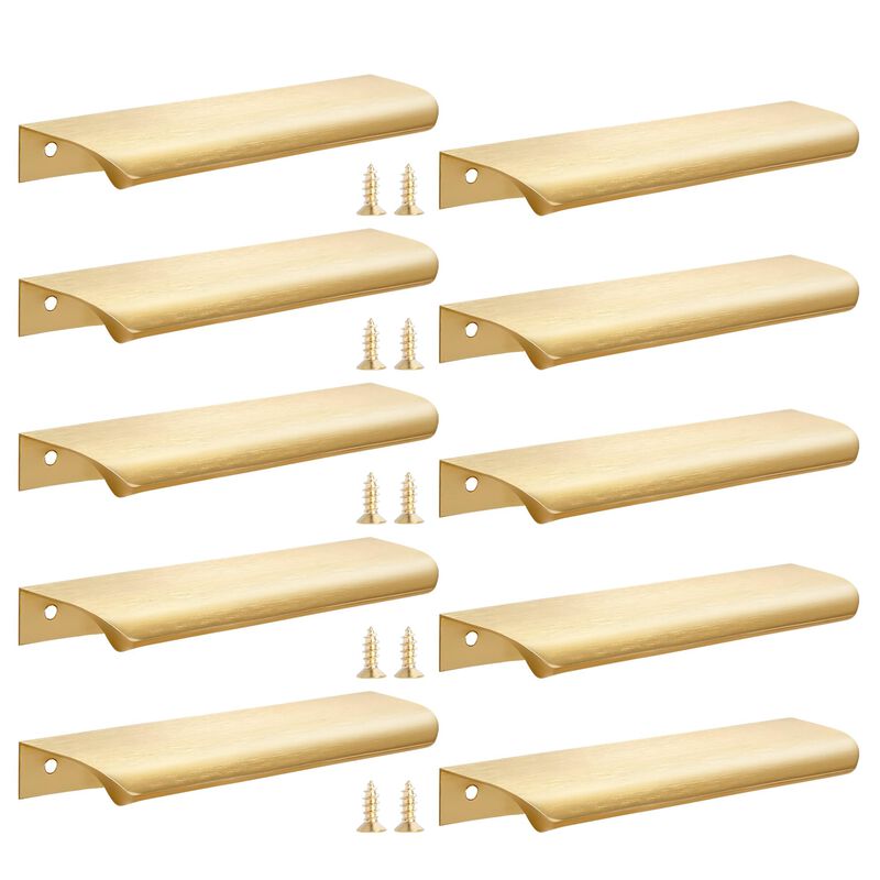 Cozy Tower 10 Pack Gold Edge Finger Pulls for Cabinets, 6"" Kitchen Cabinet Pulls Cupboard Handles Drawer Pulls Modern Aluminum