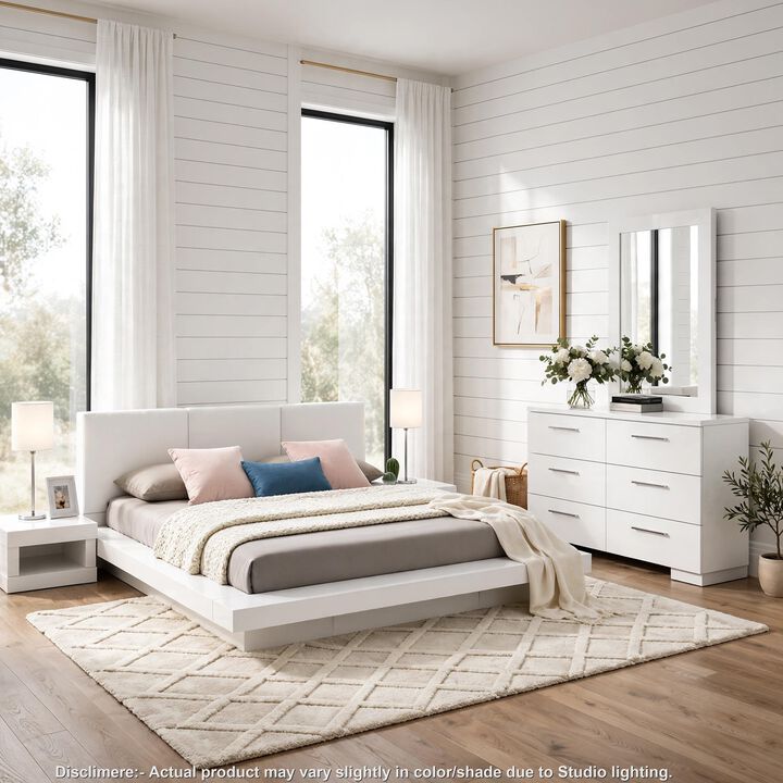 Estin 5pc Queen Bedroom Set, 2 Nightstands and Low Profile Bed, White
