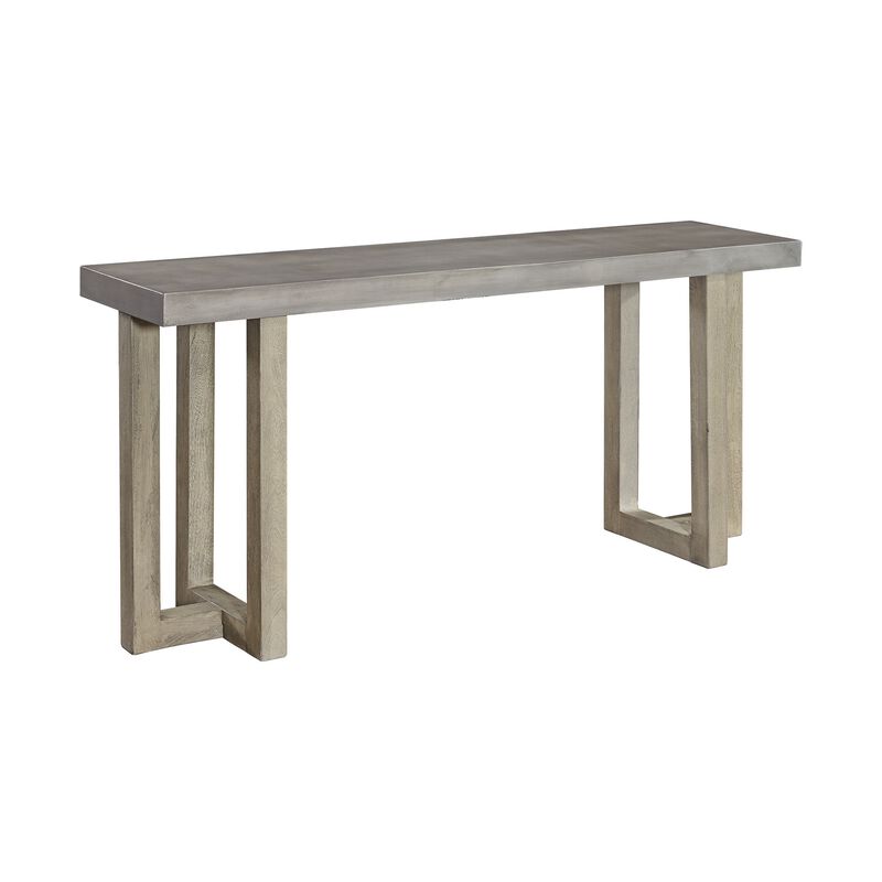 Lizi 67 Inch Sofa Console Table, Hand Applied Faux Concrete Finish, Gray-Benzara