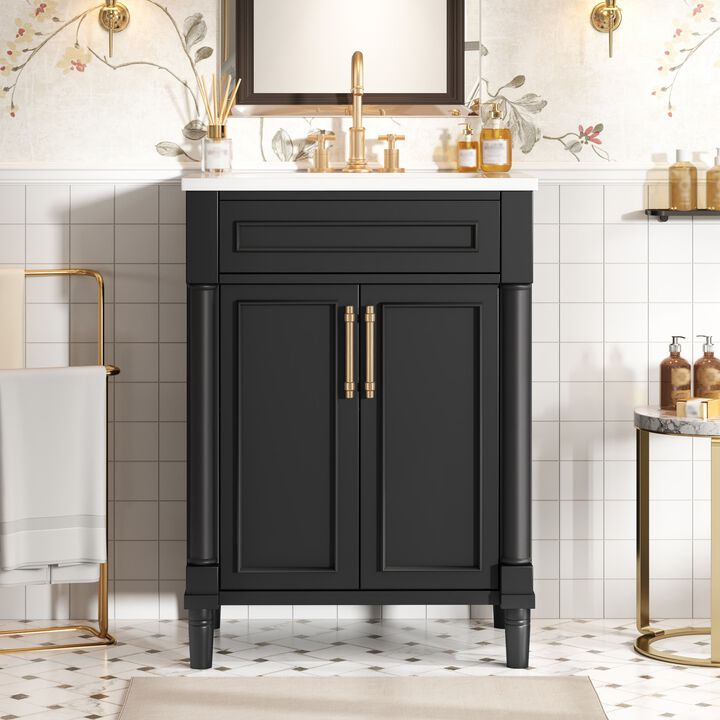Merax Compact Bathroom Cabinet with Integrated Sink, Spacious Storage, Adjustable Shelf